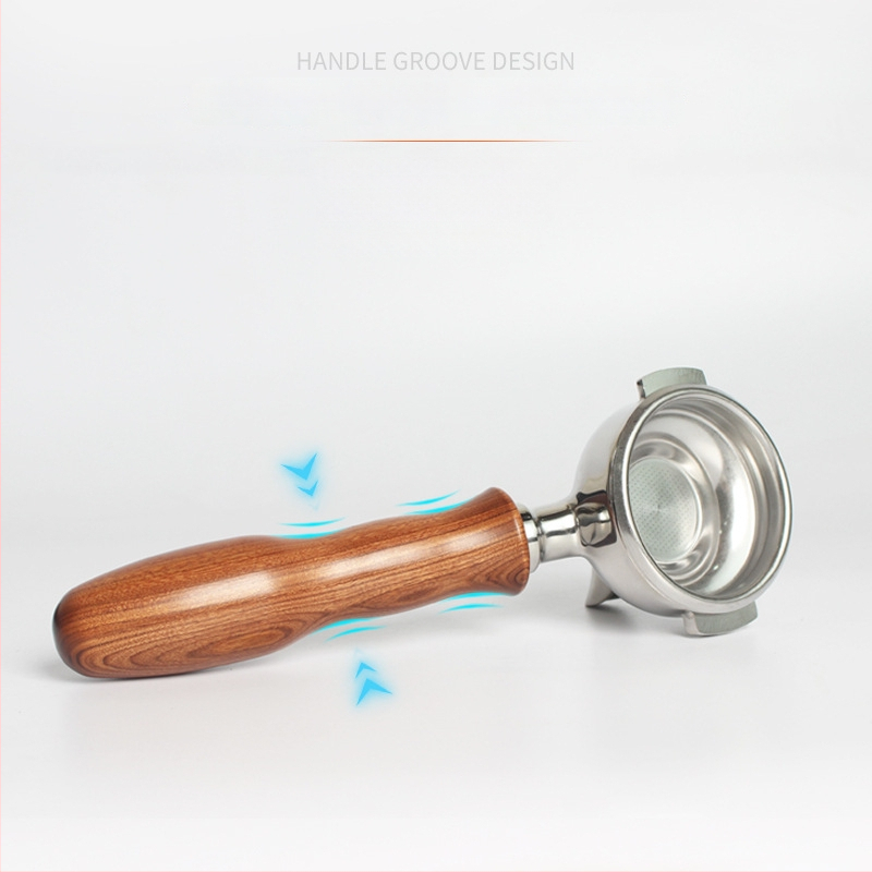 Rukoväť na espresso portafilter – kompatibilná so dvojitým výstupom, drevo + 304 nerezová oceľ, moderný jednoduchý štýl, vhodné pre bary, kaviarne, reštaurácie a domovy