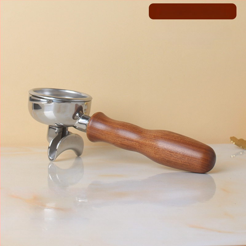 Rukoväť na espresso portafilter – kompatibilná so dvojitým výstupom, drevo + 304 nerezová oceľ, moderný jednoduchý štýl, vhodné pre bary, kaviarne, reštaurácie a domovy