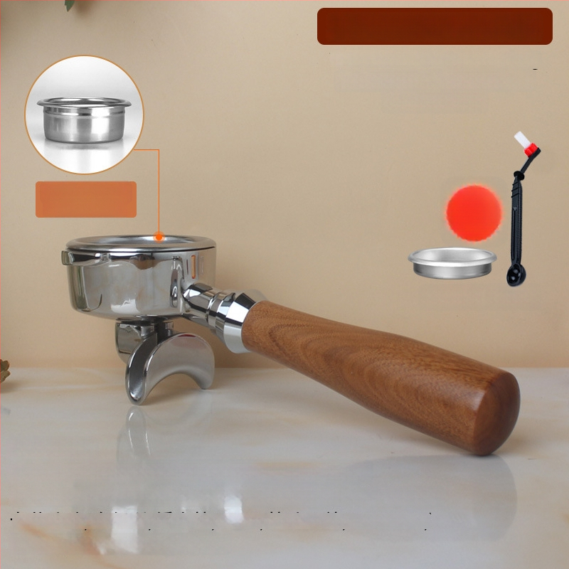 Rukoväť na espresso portafilter – kompatibilná so dvojitým výstupom, drevo + 304 nerezová oceľ, moderný jednoduchý štýl, vhodné pre bary, kaviarne, reštaurácie a domovy