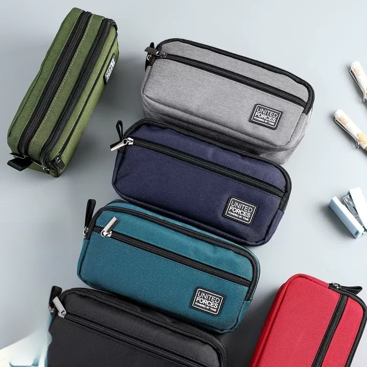 Pildspalvu maciņš ar trim rāvējslēdzējiem, liela ietilpība, Oxford audums, universāls, brīvā laika stils