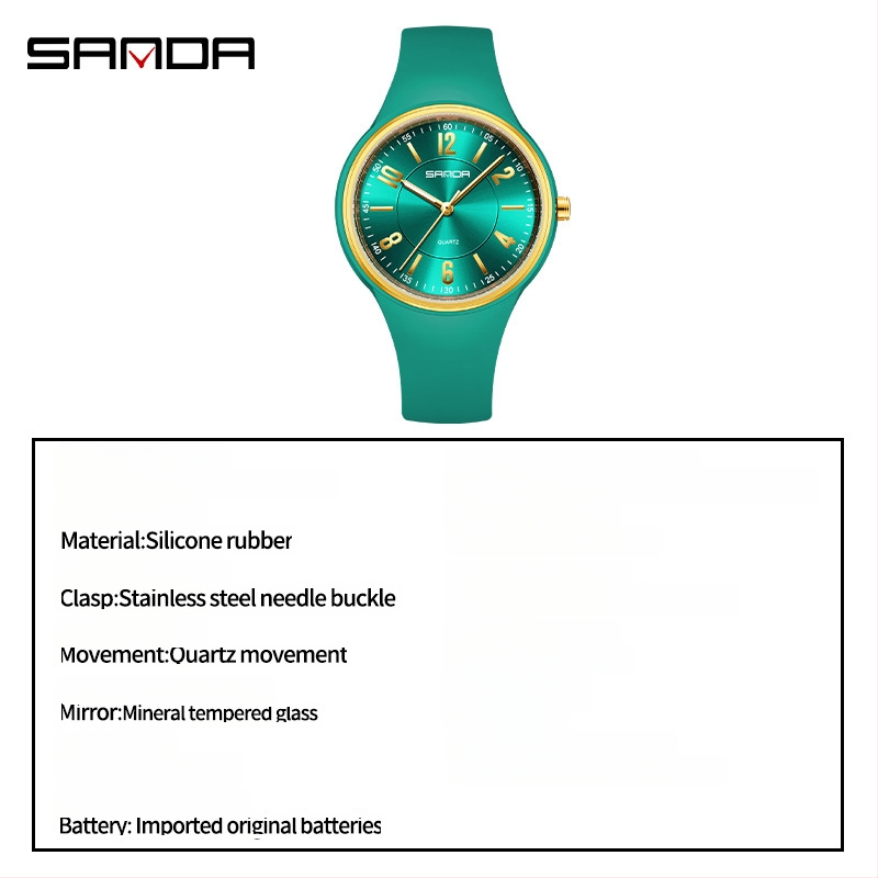 Sanda quartzové hodinky s luminiscenčným displejom, 24-hodinový indikátor, vodotesnosť 30 m, silikónový remienok