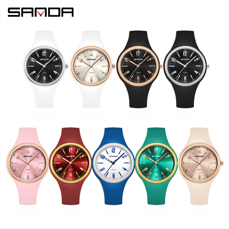 Sanda quartzové hodinky s luminiscenčným displejom, 24-hodinový indikátor, vodotesnosť 30 m, silikónový remienok