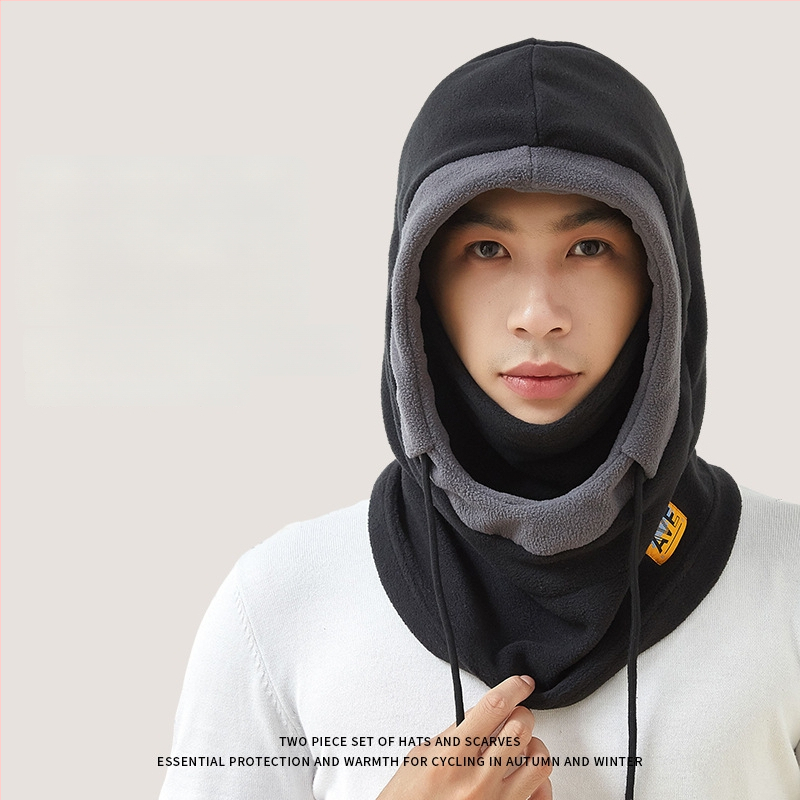 Cyklistická maska s integrovanou čiapkou a šálom, flísová podšívka, vetruodolný materiál, polyester, unisex, vonkajšie zimné jazdy