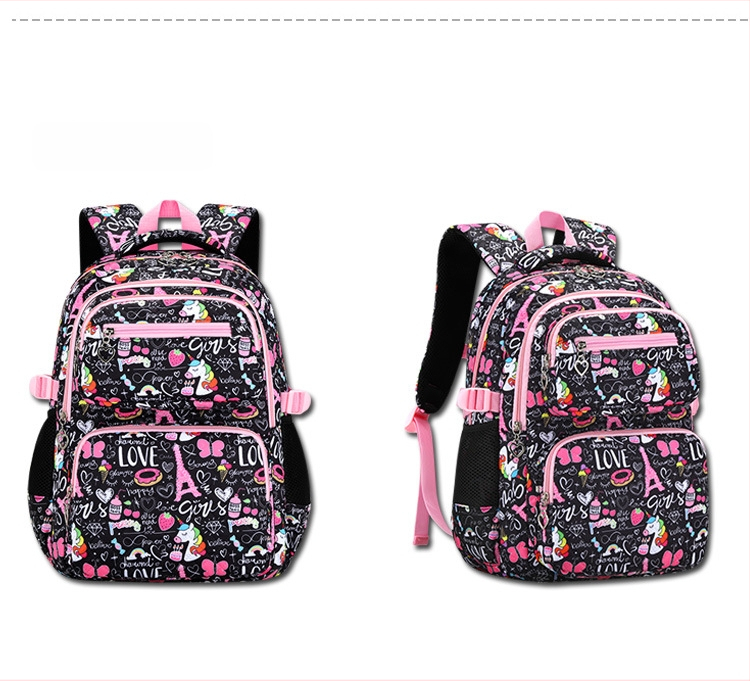 Mergaitėms skirtas trijų dalių Oxford audinio kuprinių komplektas su animaciniu piešiniu, oro pagalvės diržai, kvėpuojantis, ultra lengvas ir sulankstomas – gaivus ir saldus stilius, 5–6 klasei