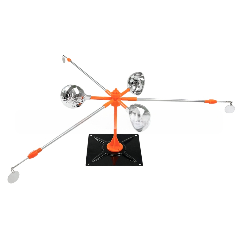 Ochranné zariadenie proti vtákom s napájaním zo slnka a veterným pohonom, ABS konštrukcia, zvukové a svetelné odpudzovanie, určené pre ovocné sady, rybníky a poľnohospodársku pôdu.