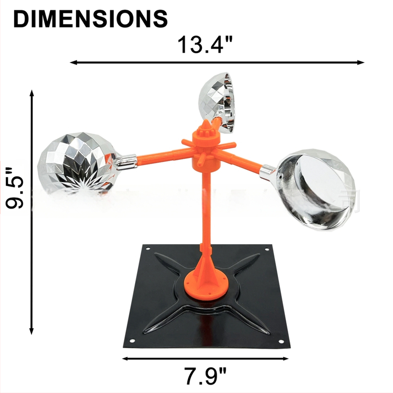 Ochranné zariadenie proti vtákom s napájaním zo slnka a veterným pohonom, ABS konštrukcia, zvukové a svetelné odpudzovanie, určené pre ovocné sady, rybníky a poľnohospodársku pôdu.