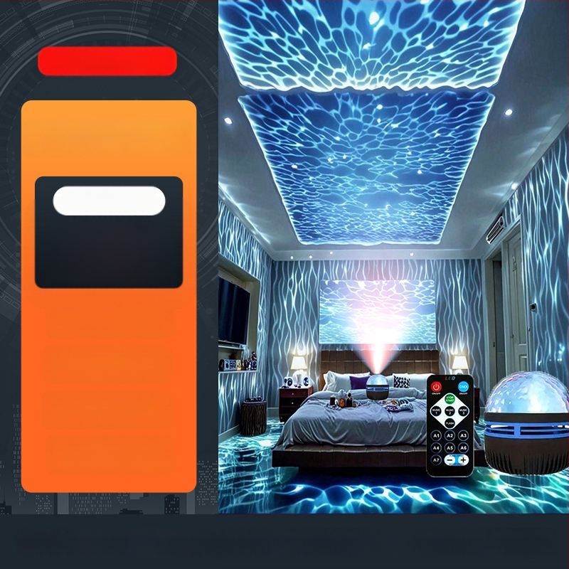 Q6 Projekčná Lampa s Hviezdnou Oblohou a Vzorom Vodných Vĺn — Stolná Romantická Nočná Lampa, Atmosféra so Severným Svetlom, Vstavaná Batéria