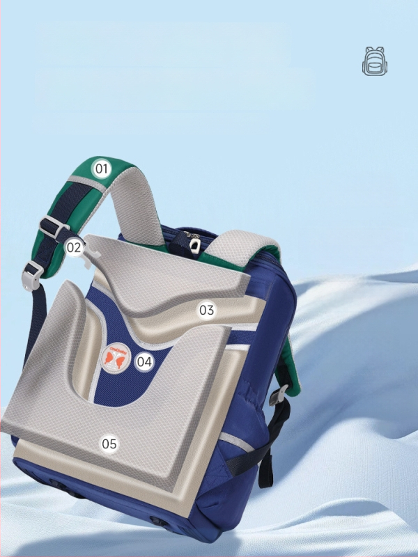 Unisex mokyklinė kuprinė 1–6 klasei, kvėpuojanti, itin lengva, išplėčiama, mažinanti apkrovą, atšvaitiniai elementai nakties saugumui; medžiaga: Oxford audinys; pamušalas: poliesteris; ergonomiška nugaros plokštė