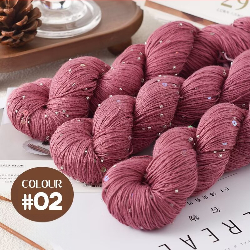 Tencel saténová priadza s korálkami a flitrami na pletenie a DIY tkanie