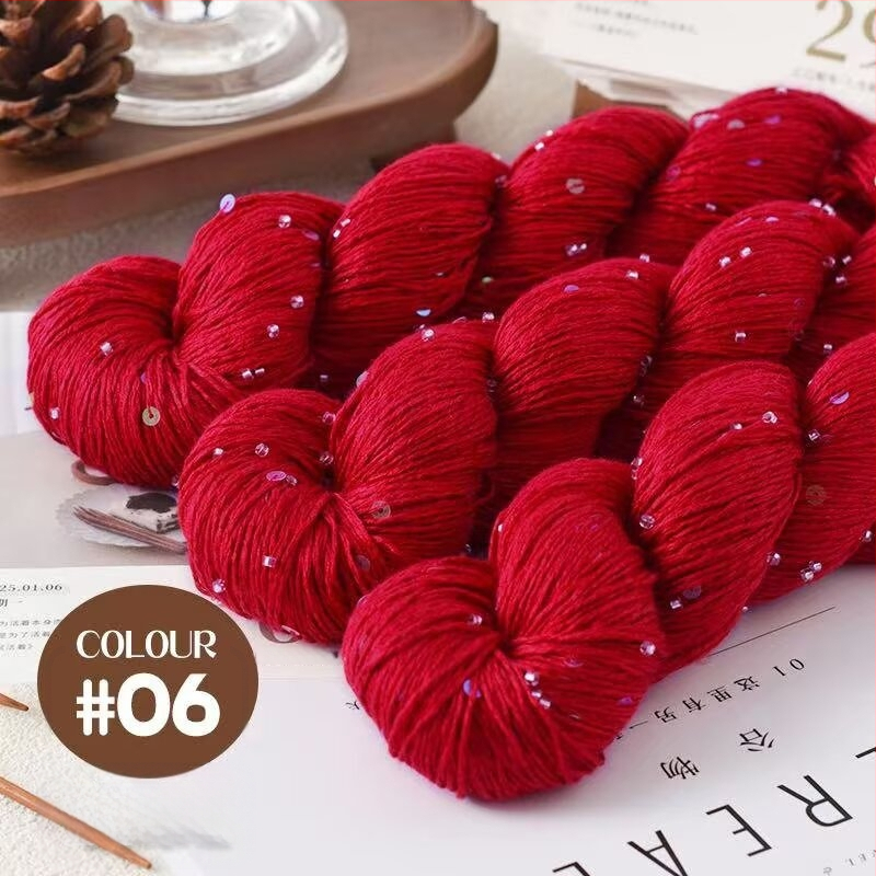 Tencel saténová priadza s korálkami a flitrami na pletenie a DIY tkanie