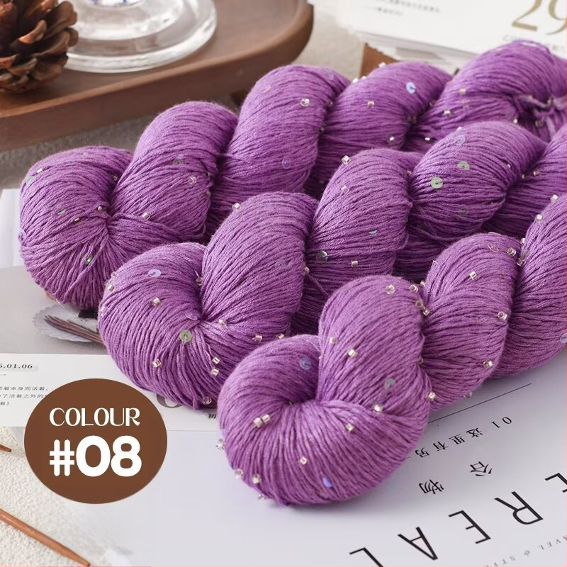 Tencel saténová priadza s korálkami a flitrami na pletenie a DIY tkanie