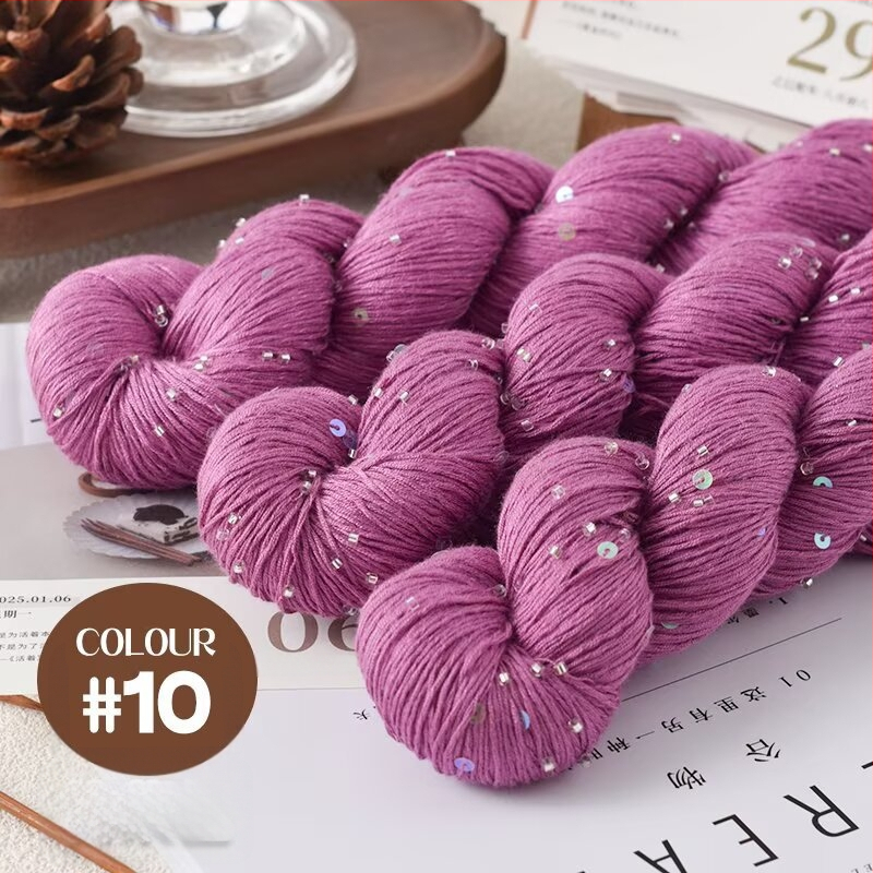 Tencel saténová priadza s korálkami a flitrami na pletenie a DIY tkanie