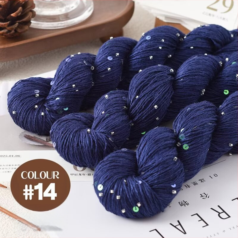 Tencel saténová priadza s korálkami a flitrami na pletenie a DIY tkanie