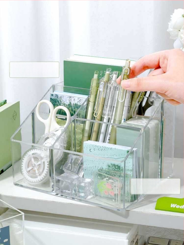 Priehľadný akrylový držiak na perá s veľkou kapacitou — organizér na písacie potreby na detskom stole, darček pre spolužiaka, Vianoce