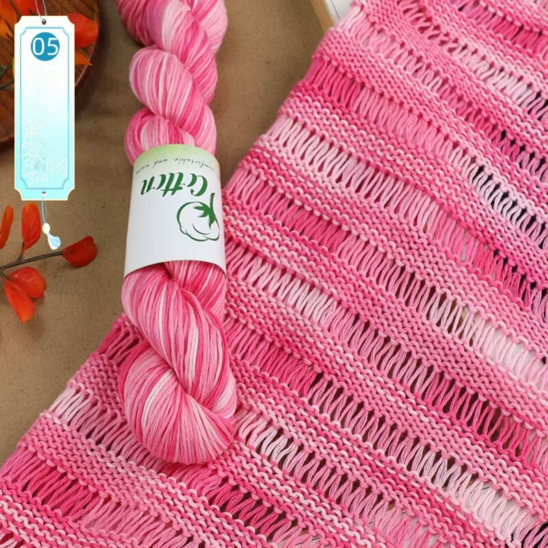 Priadza na DIY pletenie: 100% bavlna, ručne farbená priadza, segmentovo farbená, vhodná pre detský sveter a šál