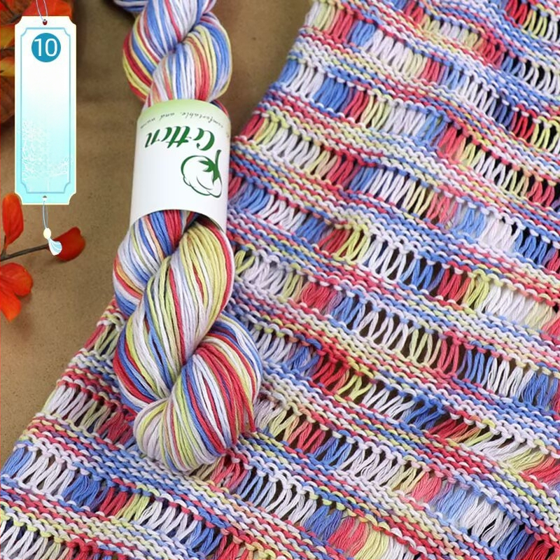 Priadza na DIY pletenie: 100% bavlna, ručne farbená priadza, segmentovo farbená, vhodná pre detský sveter a šál