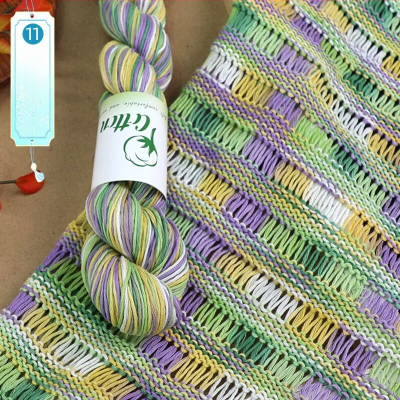 Priadza na DIY pletenie: 100% bavlna, ručne farbená priadza, segmentovo farbená, vhodná pre detský sveter a šál