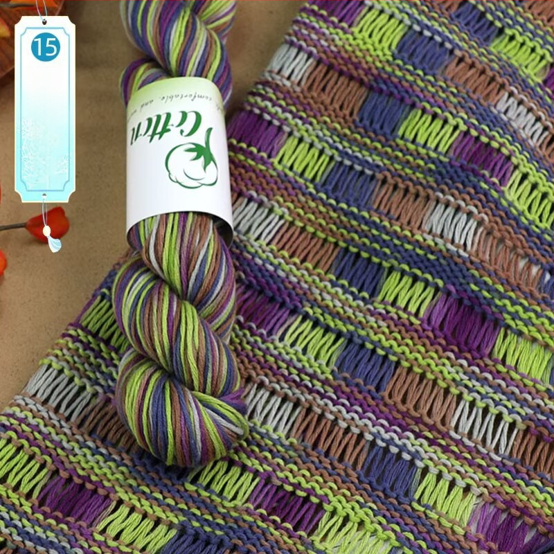 Priadza na DIY pletenie: 100% bavlna, ručne farbená priadza, segmentovo farbená, vhodná pre detský sveter a šál