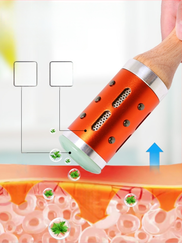 Prenosná masážna tyč / masážny kladivo – zariadenie z jadeitu+kov+drevo, Yu xi tang, 300 g, pre fitness a krásu