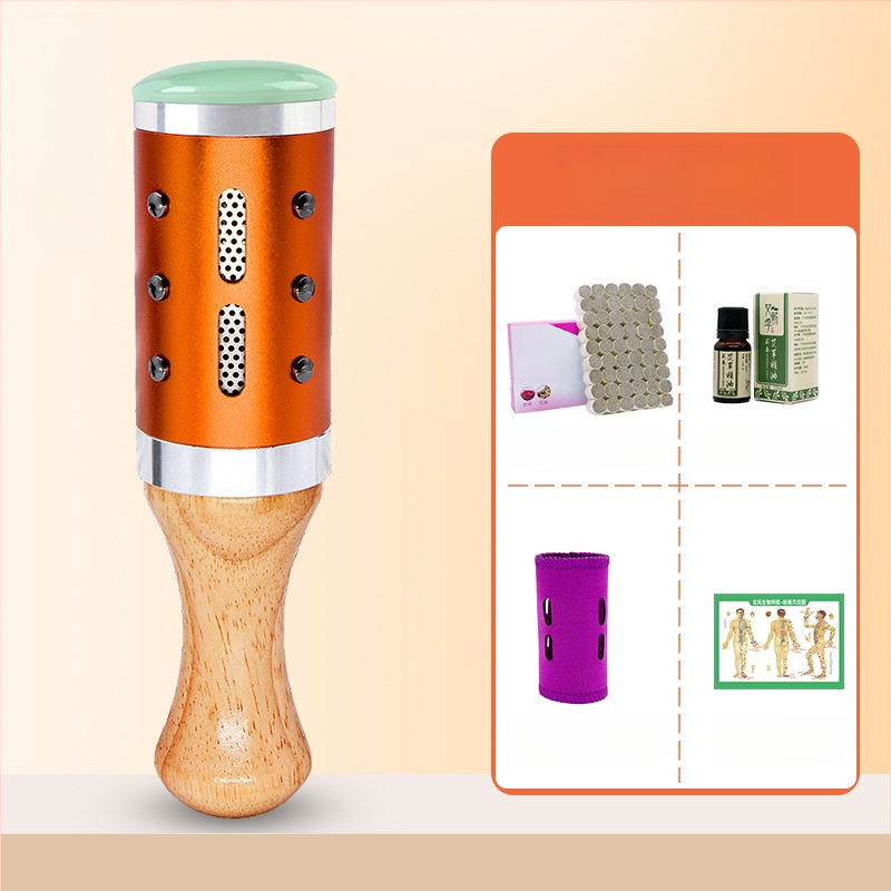 Prenosná masážna tyč / masážny kladivo – zariadenie z jadeitu+kov+drevo, Yu xi tang, 300 g, pre fitness a krásu