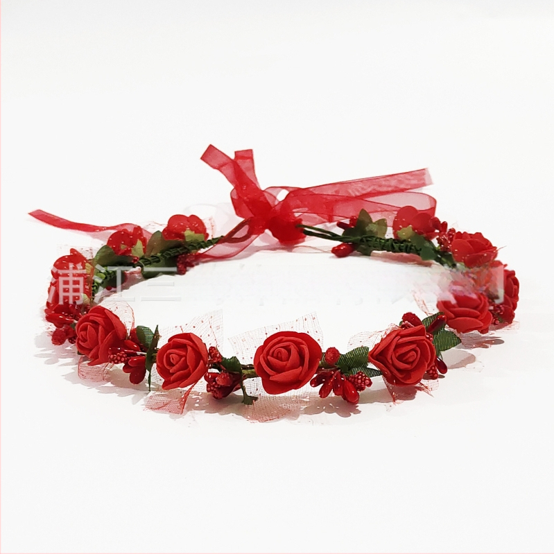 Ručne vyrobená diadéma s PE kvetmi – kórejský štýl, svieži a sladký, pre ženy