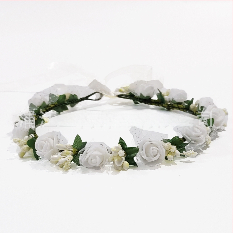 Ručne vyrobená diadéma s PE kvetmi – kórejský štýl, svieži a sladký, pre ženy