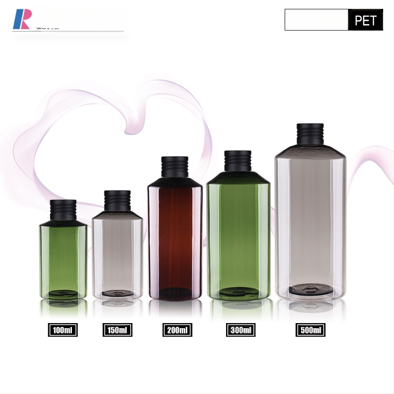 Kozmetická fľaša so sklonom ramena a kovovým uzáverom, kovové telo s komponentmi z acrylic/PMMA, náter sprejom