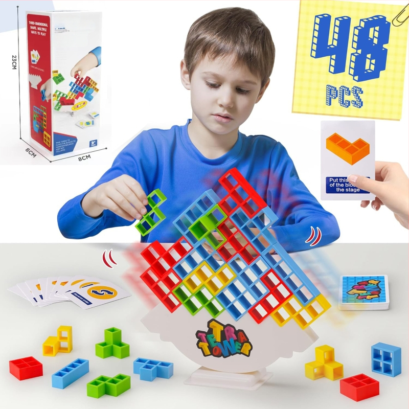 Zuoxin plastové vyvažovacie bloky pre deti, stolová hra na stohovanie a balans, farebné balenie v krabičke, vhodné pre deti 4–6 rokov