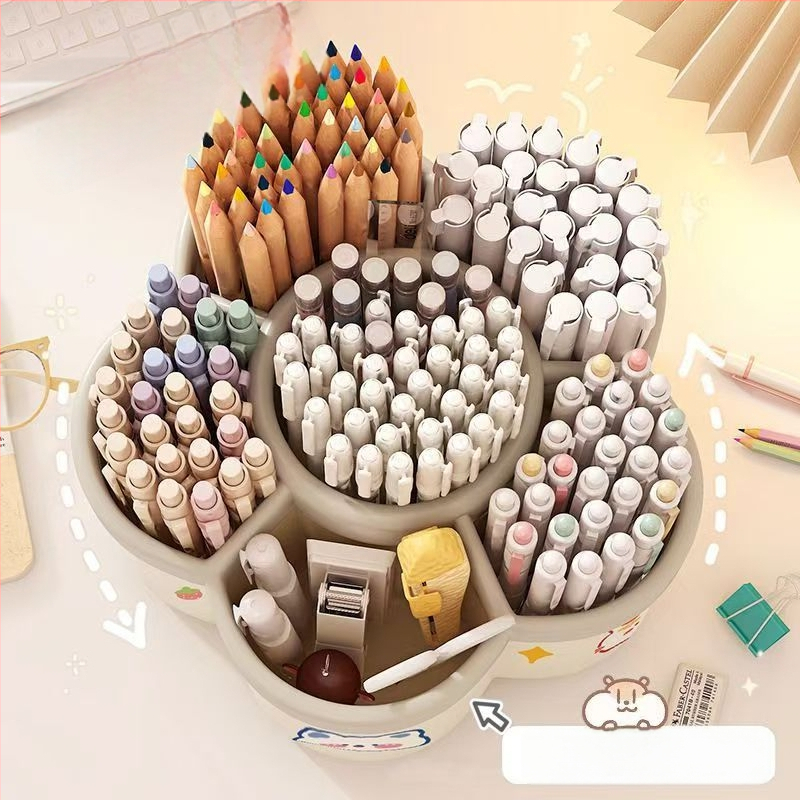 360° otáčajúci ceruzkovník s viacerými priehradkami, veľký objem, stolový organizér pre kanceláriu, PP materiál, možnosť potlače loga