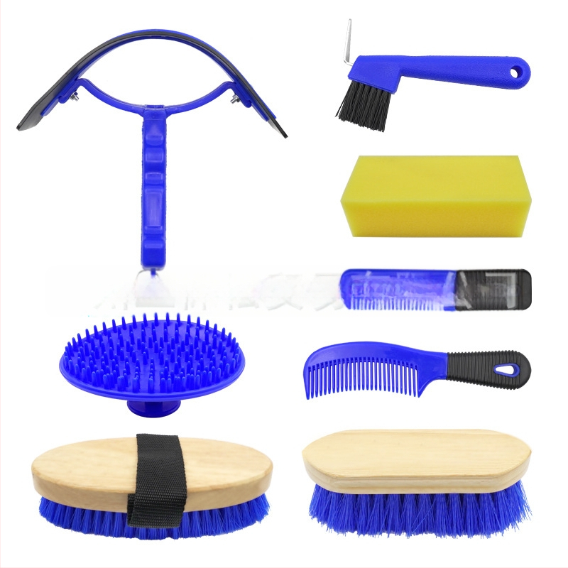 8-dielny set nástrojov na starostlivosť o kone, plastové nástroje v priehľadnom vrecku, pôvod Jiangsu