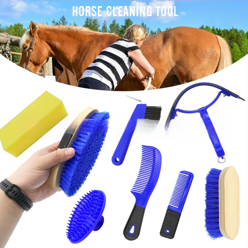 8-dielny set nástrojov na starostlivosť o kone, plastové nástroje v priehľadnom vrecku, pôvod Jiangsu