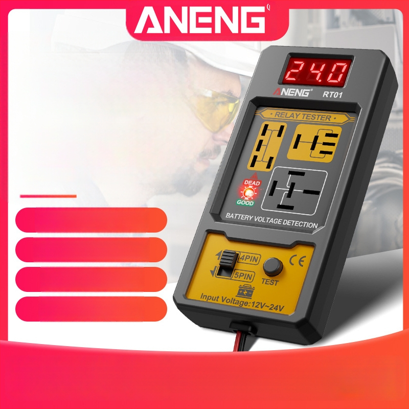 ANENG RT01 Detektor relé v aute s digitálnym testerom batérie, univerzálny 12V/24V, analýza relé s4- a 5-pinmi