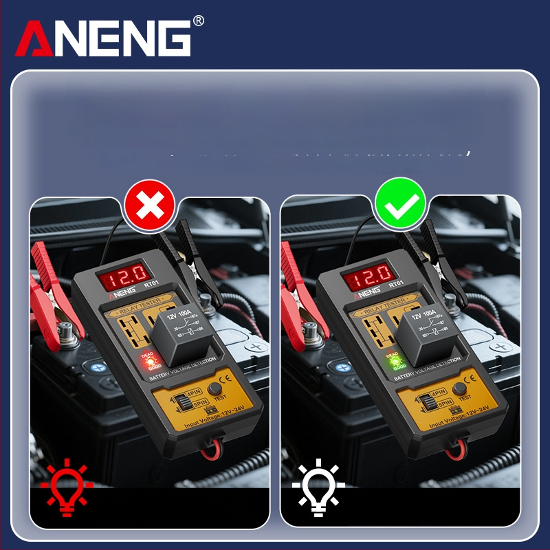 ANENG RT01 Detektor relé v aute s digitálnym testerom batérie, univerzálny 12V/24V, analýza relé s4- a 5-pinmi