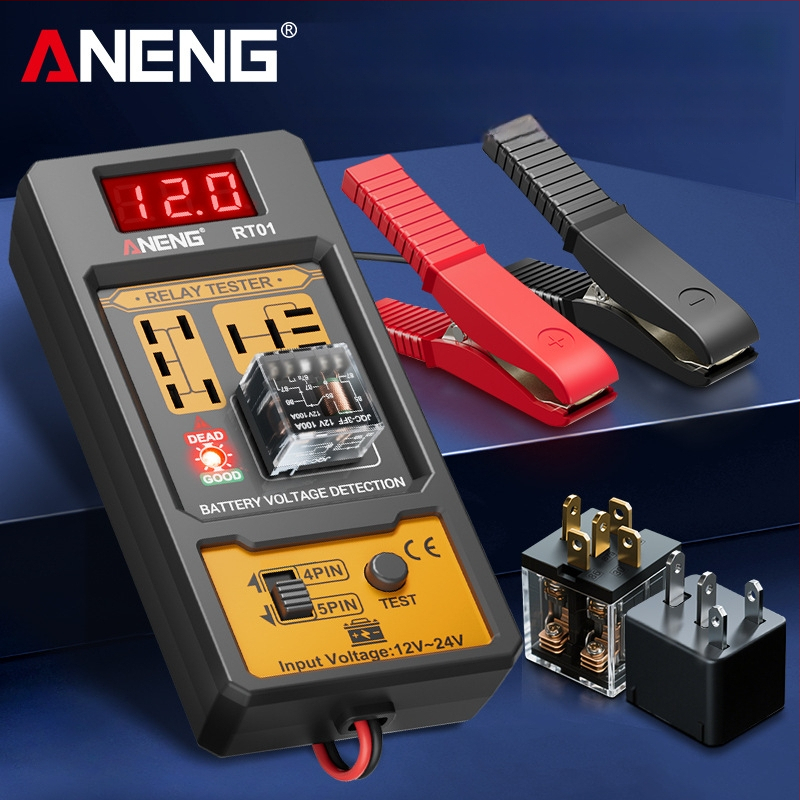 ANENG RT01 Detektor relé v aute s digitálnym testerom batérie, univerzálny 12V/24V, analýza relé s4- a 5-pinmi