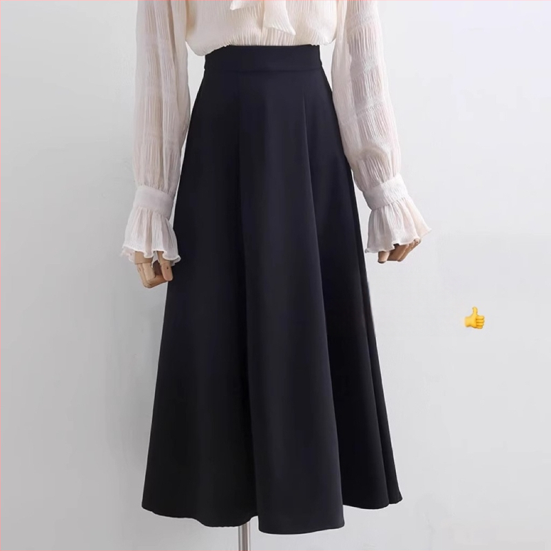 Moterų A linijos sijonas, aukštas liemuo, vidutinio ilgio, poliesterio audinys, siuvimo detalės, vasara 2024