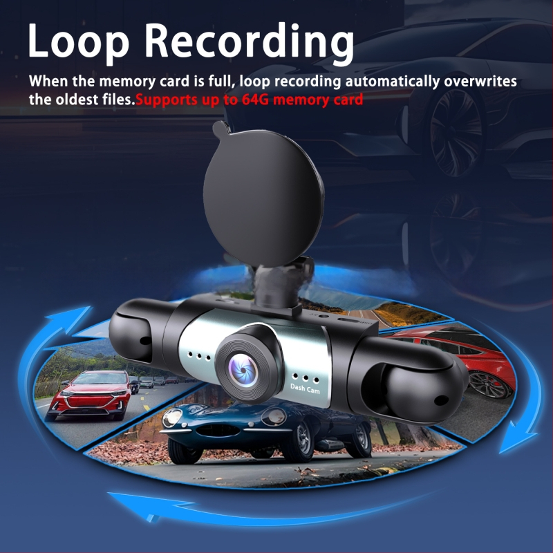 Štvorkanálny automobilový dash cam 1080p: predná, ľavá, pravá a zadná kamera, cúvacie zobrazenie, 16 GB pamäť