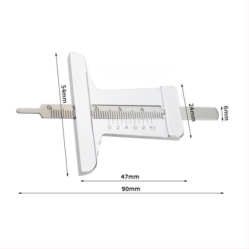 Meradlo hĺbky dezénu pneumatiky s vernierom, nerezová oceľ, rozsah 50 mm, presnosť 1 mm