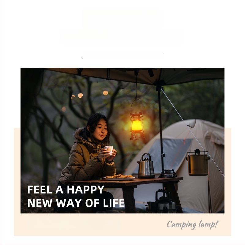 LED kempingová lampa s nabíjateľnou batériou, prenosná lampička do stanu, 3.7V, 3W, dotykový vypínač