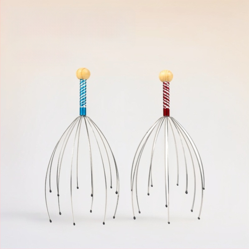 Masážna pomôcka na hlavu s ôsmimi ramenami (mechanické, ručné ovládanie; masáž pokožky hlavy a chrbta; uvedený na trh 2024)