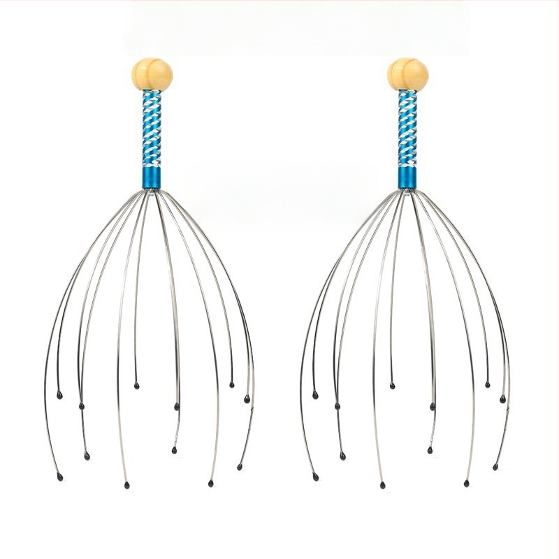 Masážna pomôcka na hlavu s ôsmimi ramenami (mechanické, ručné ovládanie; masáž pokožky hlavy a chrbta; uvedený na trh 2024)