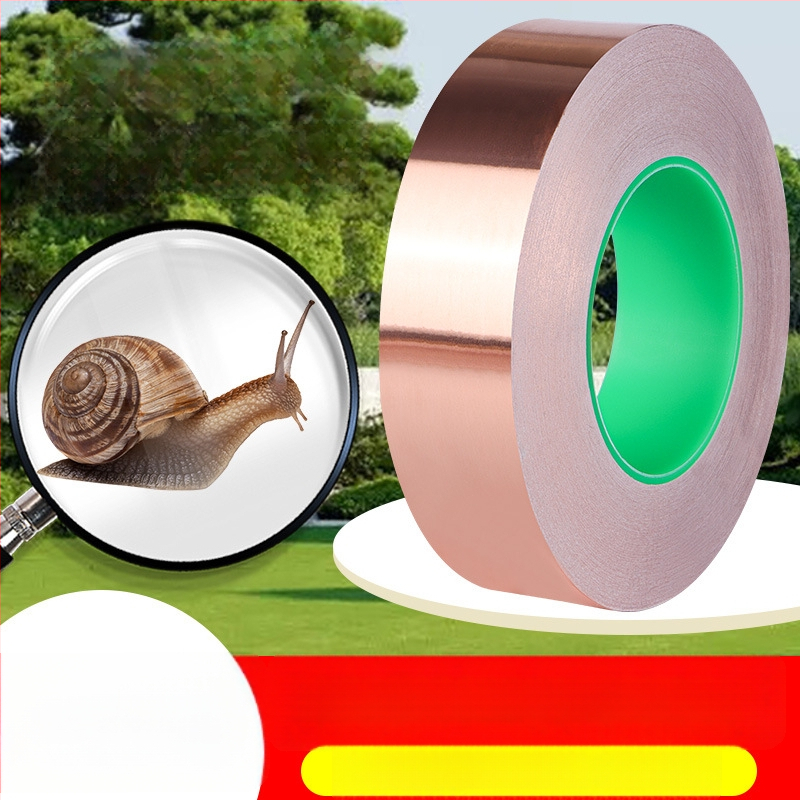 Dvostranná vodivá páska z meďného fóliového materiálu pre záhradu a ochranu stromov; samolepiaca, šírka 20–60 mm, dĺžka 50 m, hrúbka 0,1/0,06 mm, PVC uvoľňovací papier