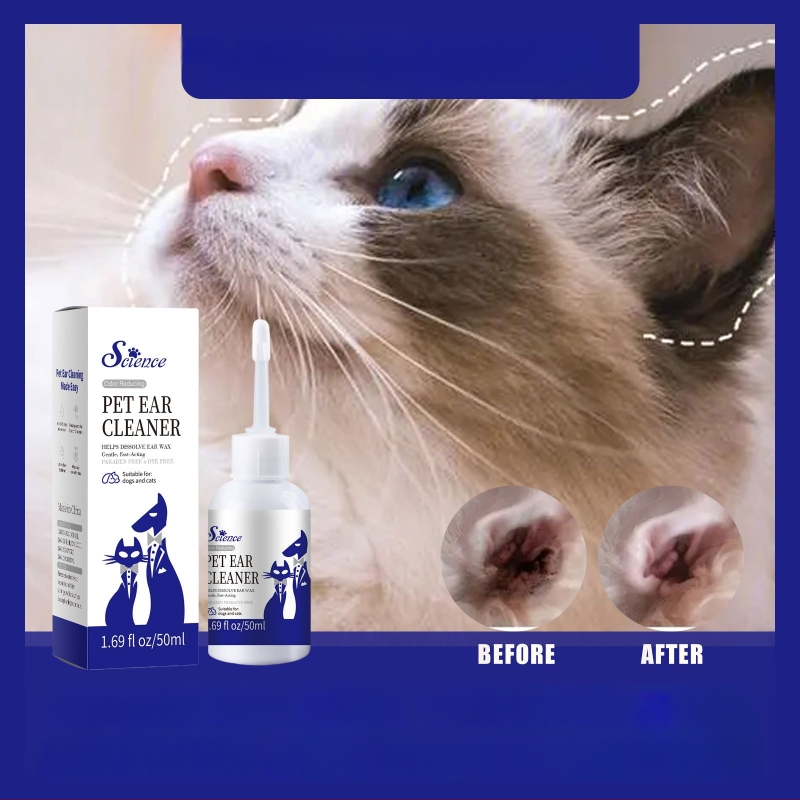 Tekutý čistiaci prostriedok na uši pre mačky a psy – odstraňuje ušný maz, fľaša z plastu, všeobecné použitie (tvar: tekutina; účinok: odstrániť ušný maz; materiál: plastová fľaša; použitie: všeobecné domáce zvieratá)