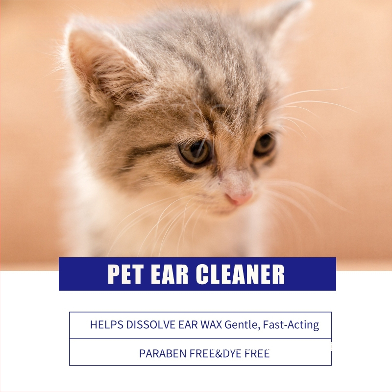 Tekutý čistiaci prostriedok na uši pre mačky a psy – odstraňuje ušný maz, fľaša z plastu, všeobecné použitie (tvar: tekutina; účinok: odstrániť ušný maz; materiál: plastová fľaša; použitie: všeobecné domáce zvieratá)