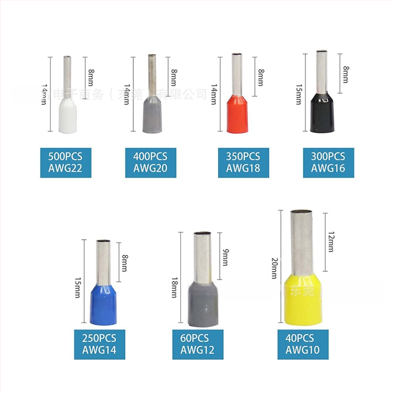 Tubu veida iepriekš izolēts terminālis AWG22 vadiem, aukstā presēšana, elektriskām ierīcēm