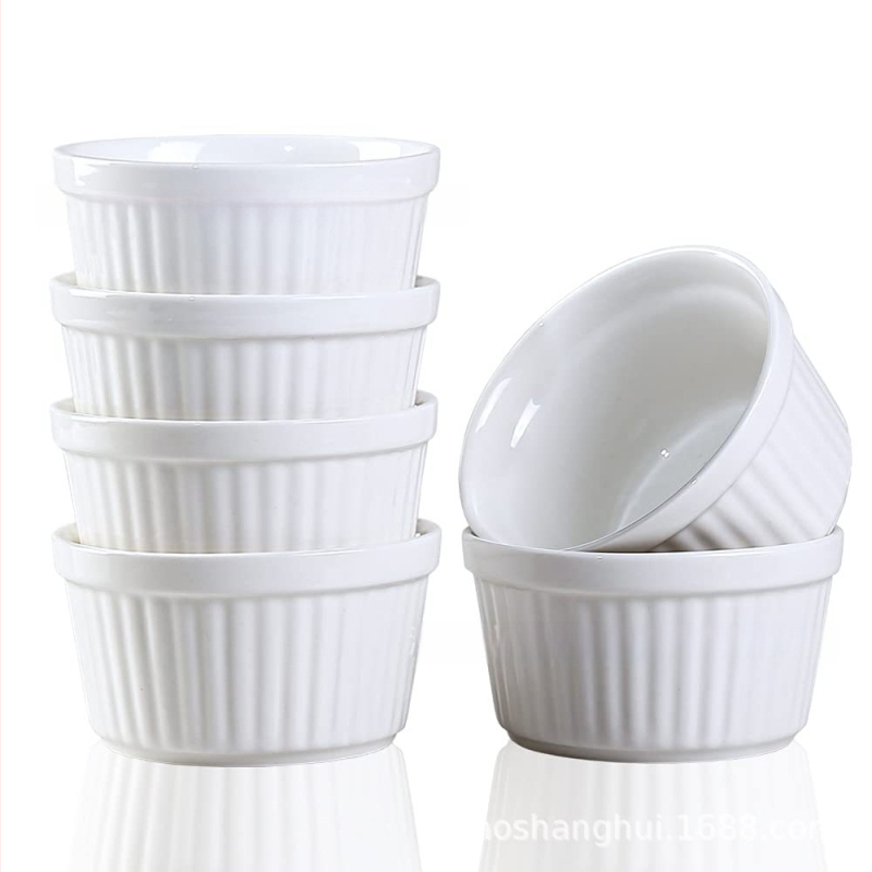 Porcelánová miska na parené vajcia, guľatá, mikrovlnná rúra kompatibilná, glazúrovaná plocha, na pečenie dezertov