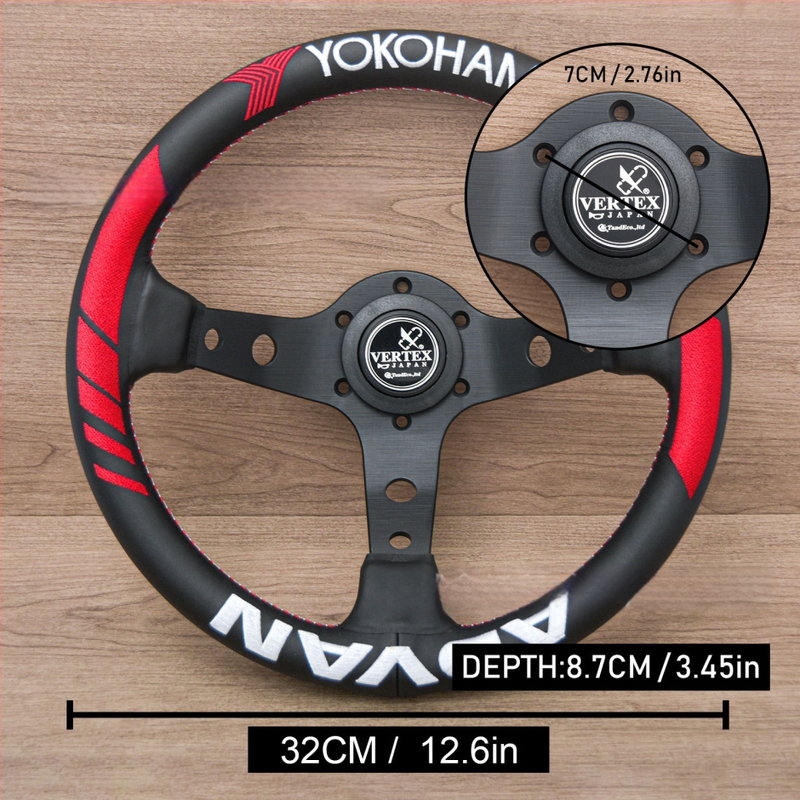 Pretekársky volán s VERTEX vyšívaním, univerzálne použitie (Materiál: zliatina; Typ: Pretekársky volán; Model: Univerzálny; Vhodné modely: Univerzálne; Spracovanie a prispôsobenie: Áno)