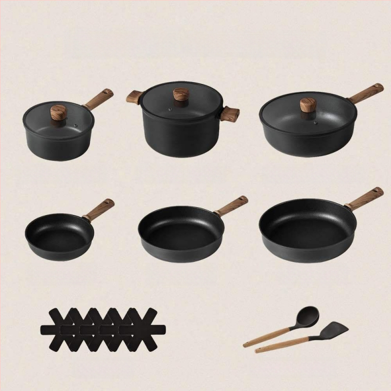 Titanový súbor hrncov s nepriľnavým povrchom, dvojvrstvové dno, kompatibilné s indukciou, 13/16/18 kusov