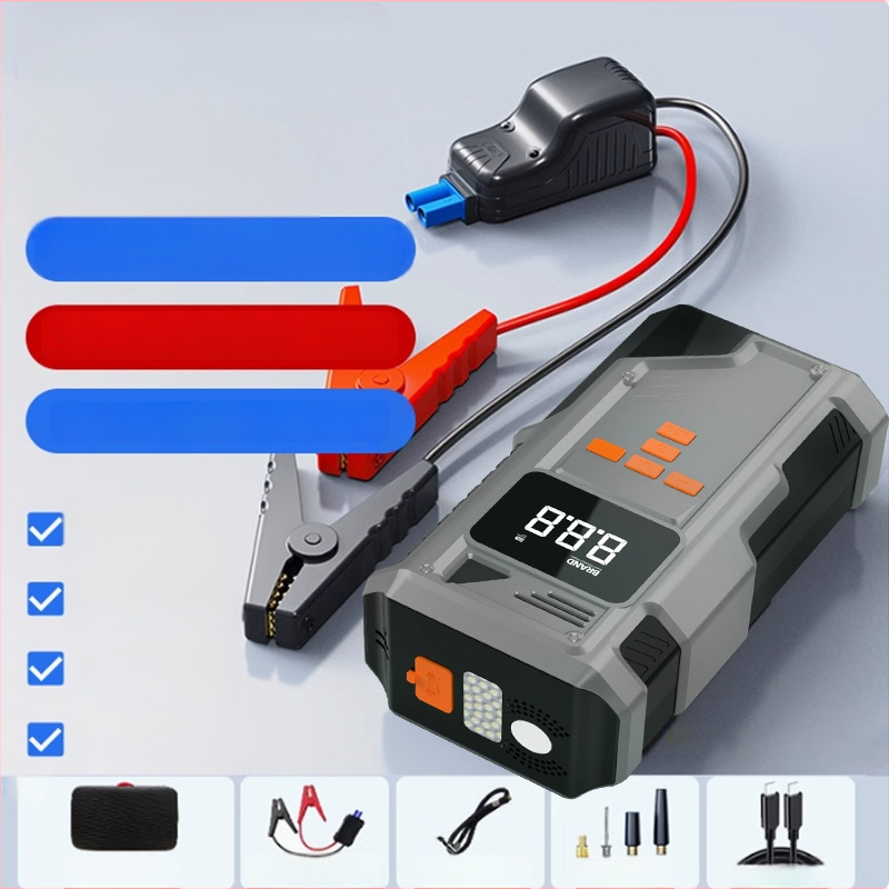Auto štartér pre núdzové použitie a prenosná nafukovačka pneumatík s digitálnym displejom, Type-C nabíjanie, 14.8V, 80W, 25 L/min, prevádzková doba viac ako 20 min