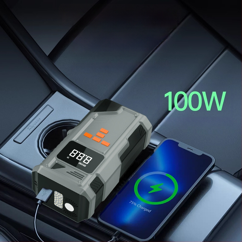 Auto štartér pre núdzové použitie a prenosná nafukovačka pneumatík s digitálnym displejom, Type-C nabíjanie, 14.8V, 80W, 25 L/min, prevádzková doba viac ako 20 min