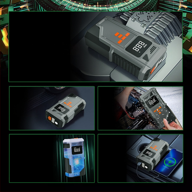 Auto štartér pre núdzové použitie a prenosná nafukovačka pneumatík s digitálnym displejom, Type-C nabíjanie, 14.8V, 80W, 25 L/min, prevádzková doba viac ako 20 min